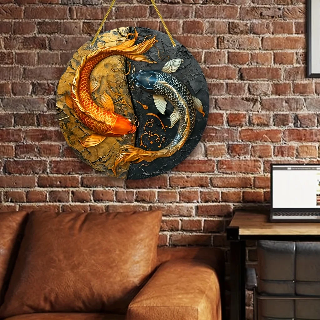 Cool Tai Chi Yin Yang Koi Sign,Koi Blessing Sign,Metal Round