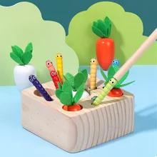 

Montessori Baby Educational Happy Farm Wooden Pull Turnip White Radish Matching Insects Catching Worms Insects Game Fishing Toys