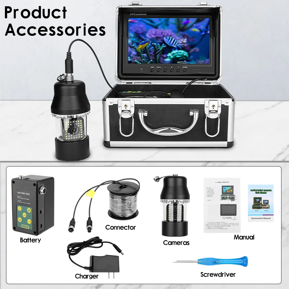 GAMWATER Fish Finder Underwater Fishing Camera 9" LCD Waterproof 38 LEDs 360 Degree Rotating 15M 30M Professional Fishing Camera fish finder