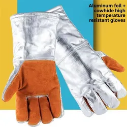 Heat - Resistant Aluminum Foil Protective Gloves - High - Temperature Industrial Thermal Insulation Gloves (Reinforced  cowhide)