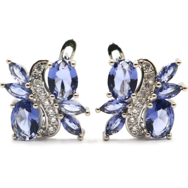 5G 925 Orecchini In Argento Sterling Massiccio Affascinante Iolite Tanzanite Verde Ametista Viola Ametista Rosso Sangue Rubino Cz Matrimonio Donna
