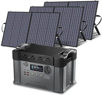 S2000 Pro Solar Generator with Panels Included 2400W MPPT Portable Power Station with 3 PCS Foldable Solar Panel 100W 1