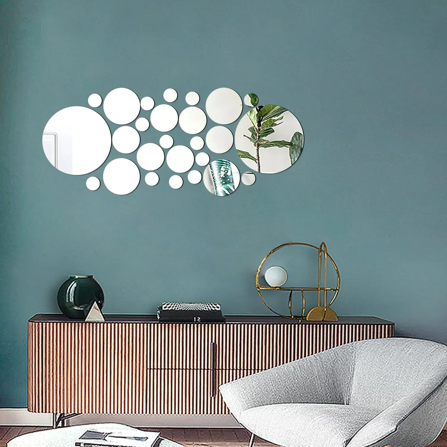 Wall Stickers 26PCS Geometric Circular Crystal Mirror Wall Sticker DIY Bedroom Living Room Home Decoration