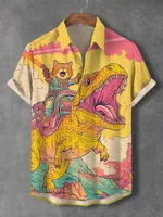 Men’s Cat Graphics Shirts Short Sleeved Button Down Lapel Shirt For Summer Oversized Tops Vacation Casual Hawaiian Shirts