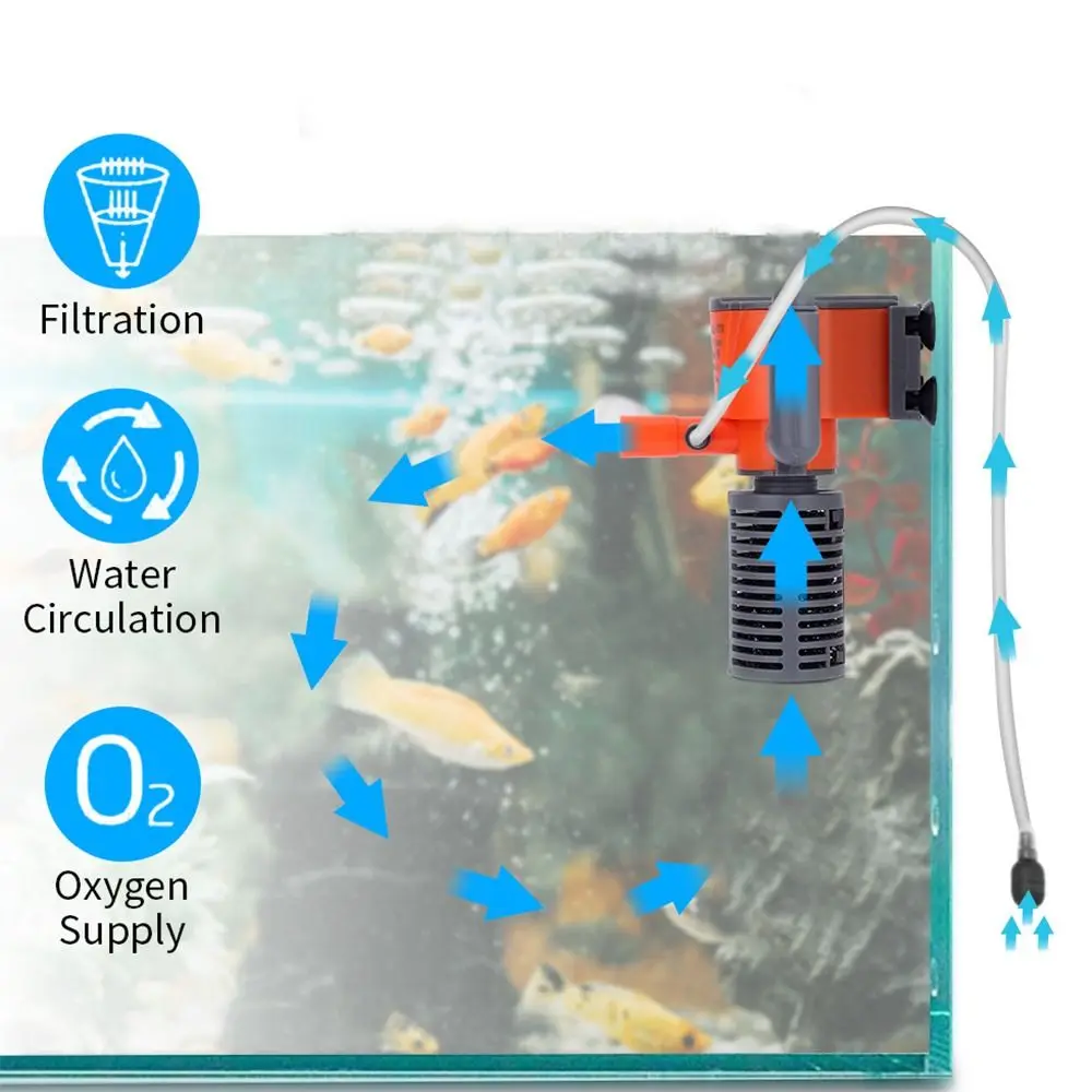 3-in-1 Fish Tank Filter Aquarium Submersible Water Pump AC220-240V Mini Filter Oxygen Air Pump for Small Aquarium Fish Tank 1Pcs fish tank oxygen pump aquarium water pump