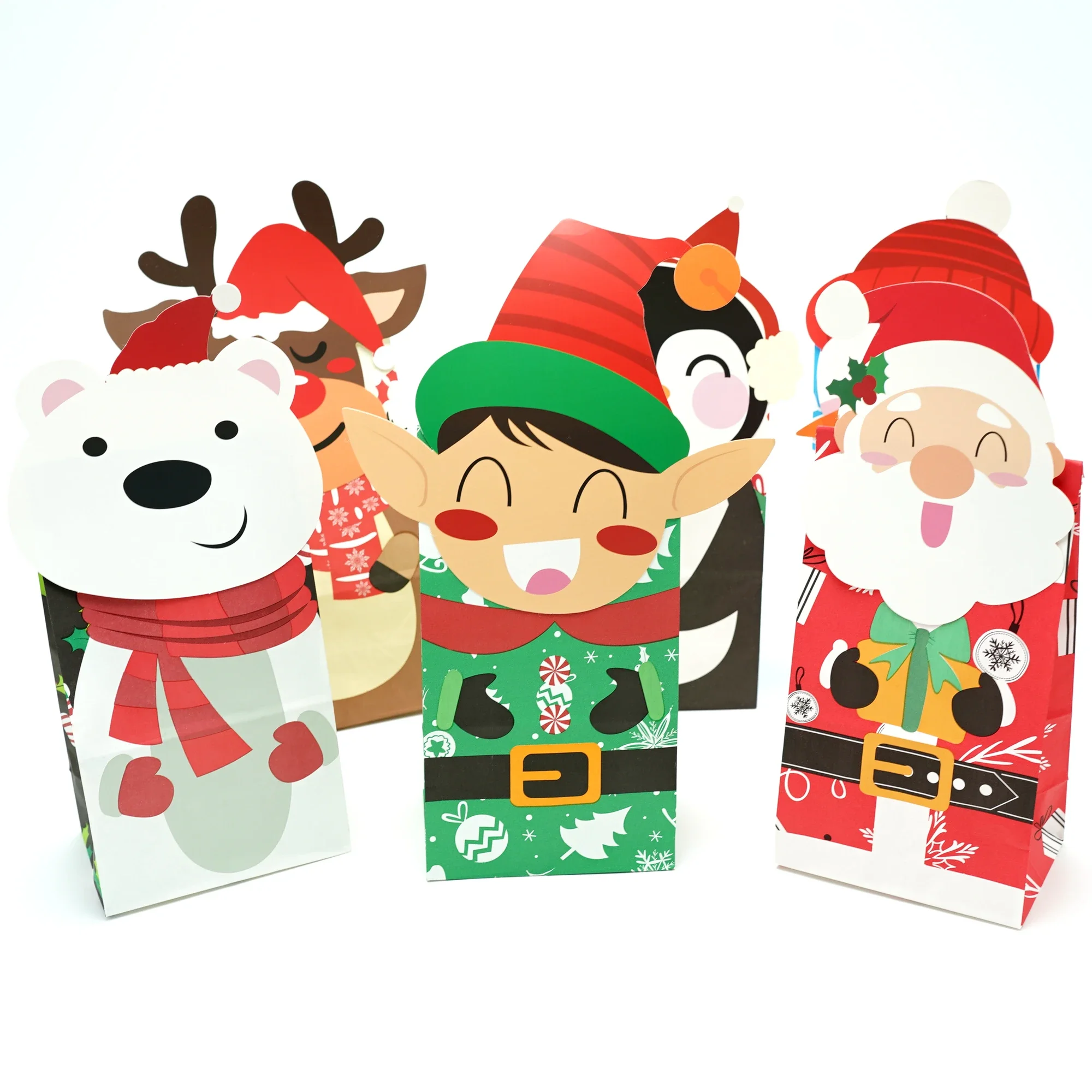 

12Pcs Christmas Gift Bag Kraft Paper Candy Cookies Bag With Sticker Santa Claus Food Packing Bags Xmas Birthday Party Decor