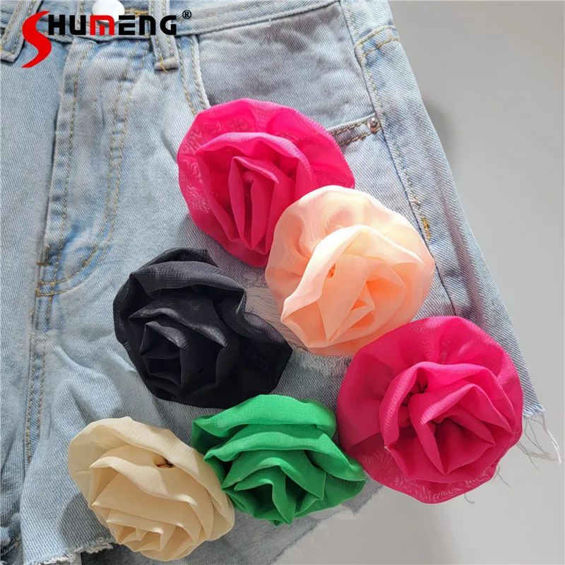 Sweet Denim Shorts Women's Ins High Waist Three-Dimensional Flower Short Jeans 2024 Loose Straight Slimming Wide Leg Hot Pants