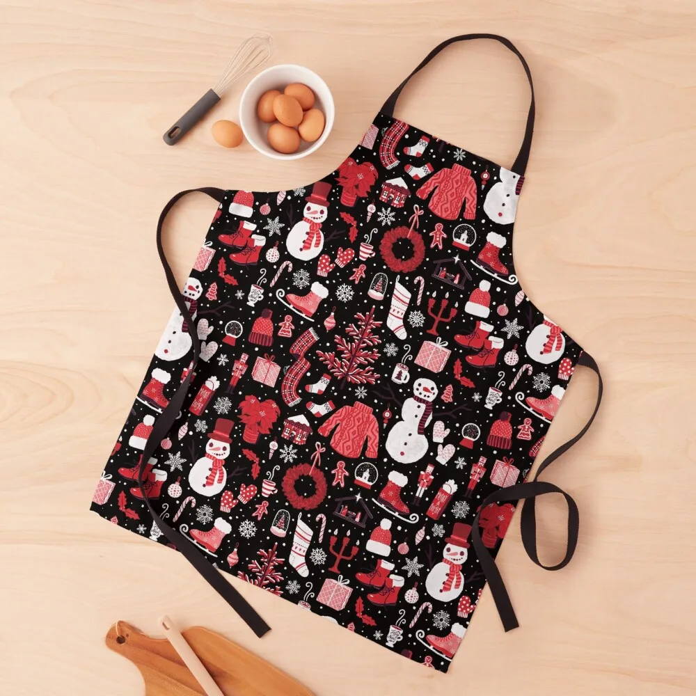 

Pink & Red Christmas Pattern Apron For Cooking Professional Barber Household Items Useful Home Cleaning Apron