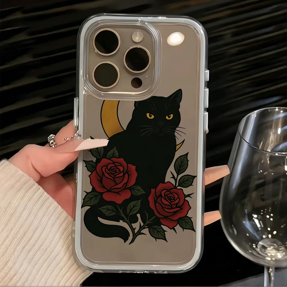 Luxury Black Cat Rose Silicone Phone Case - Candy Bumper Design