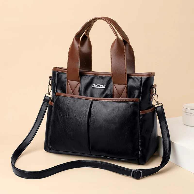 

Vintage Soft Leather Top-handle Bags PU Designer Ladies Handbag Commuter Women Shoulder Bag Casual Tote