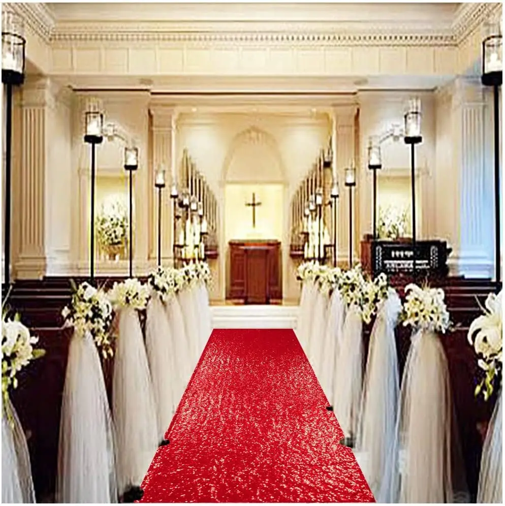 Royaltime Sequin Aisle Runners 2Ft x 15Ft Red Carpet Runner for Party Glitter Runner for Wedding Decorations