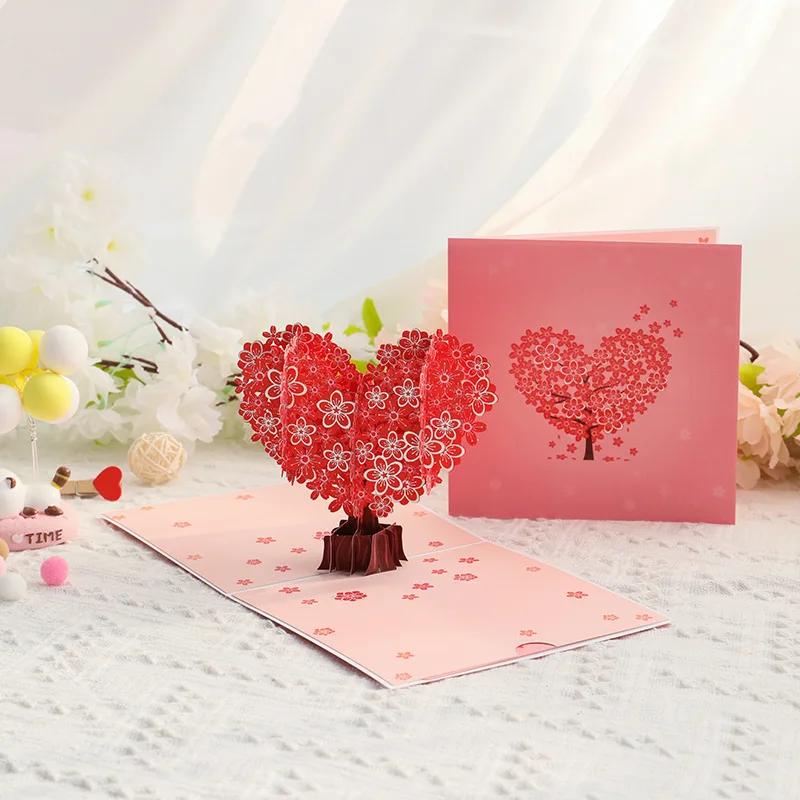 Valentine's Day creative 3D greeting card love cherry blossom tree card couple confession surprise gift for boyfriend girlfriend