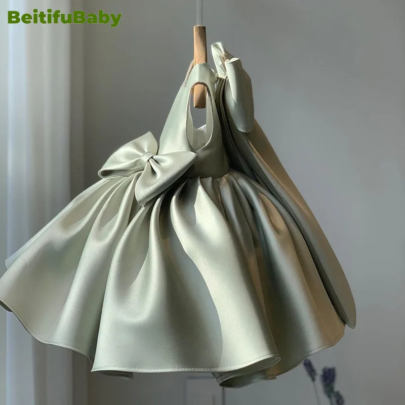 BeitifuBaby 어린이 무도회 원피스, 연회 의류, 민소매 활, 웨딩 파티, 꽃 소녀 드레스, 패션
