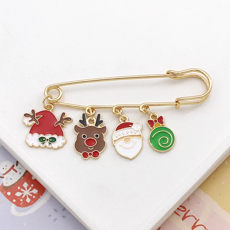 Lovely Enamel Merry Christmas Brooch Xmas Tree Santa Claus Snowman Pendants Badge Lapel Pin New Year Party Jewelry Gifts For Kid