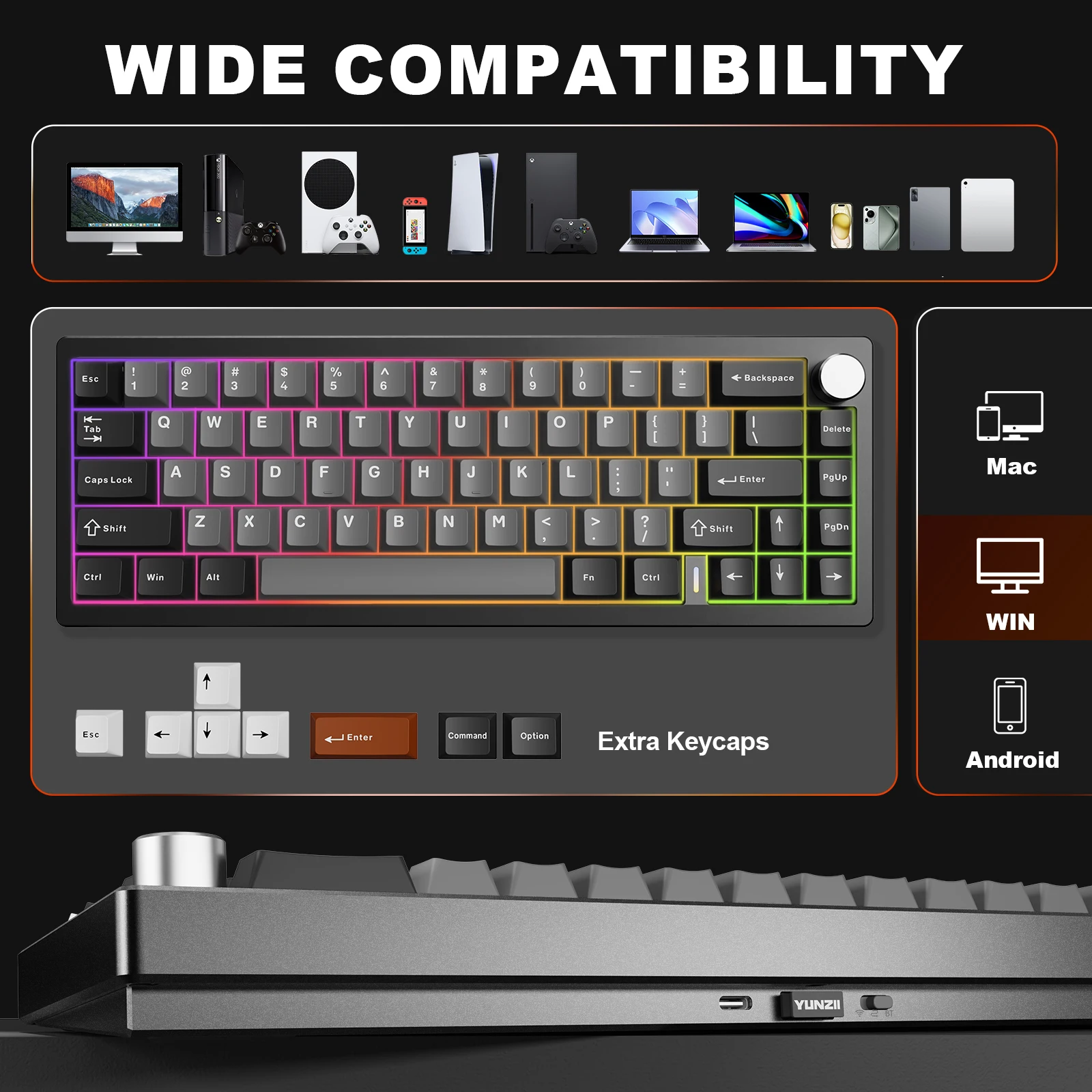 YUNZII AL68 ブラック QMK/VIA カスタムメカニカルキーボード