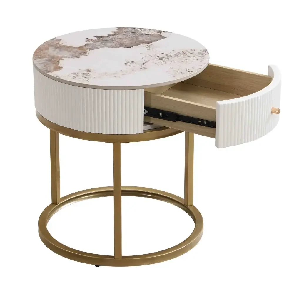 Marble Round Storage Nightstand 4