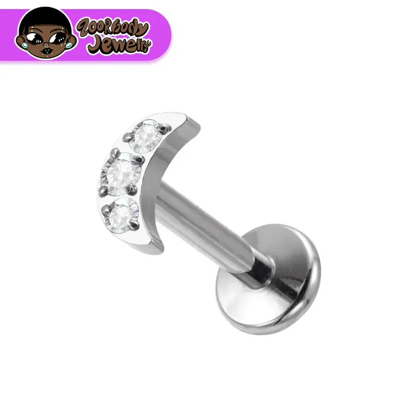 

ASTM F136 Titanium Moon Labret Lip Piercing Cubic Zirconia Nasal Piercing Tragus Conch Cartilage Flat Ear Piercing Fashion