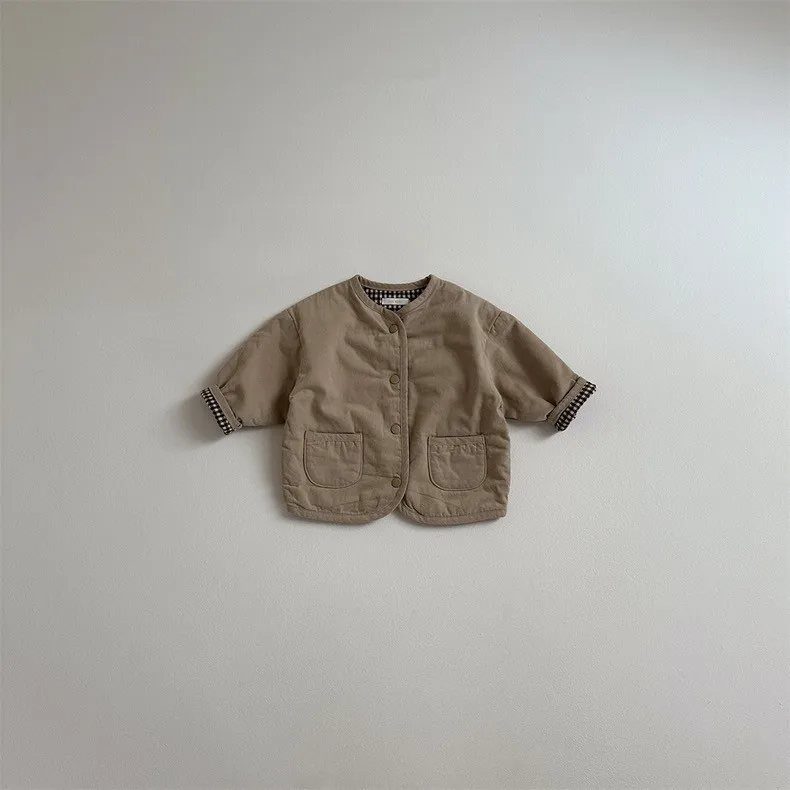 Autumn New Baby Reversible Coat Cotton Infant Girl Long Sleeve Plaid Cardigan Toddler Boys Casual Jacket Children Clothes