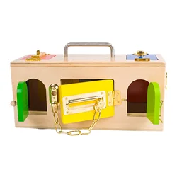 Montessori Lock Box Toy Multicolor Wooden Unlocking Toy Board Game Box With Various Locks Memory Board Game Toy For Boys Girls