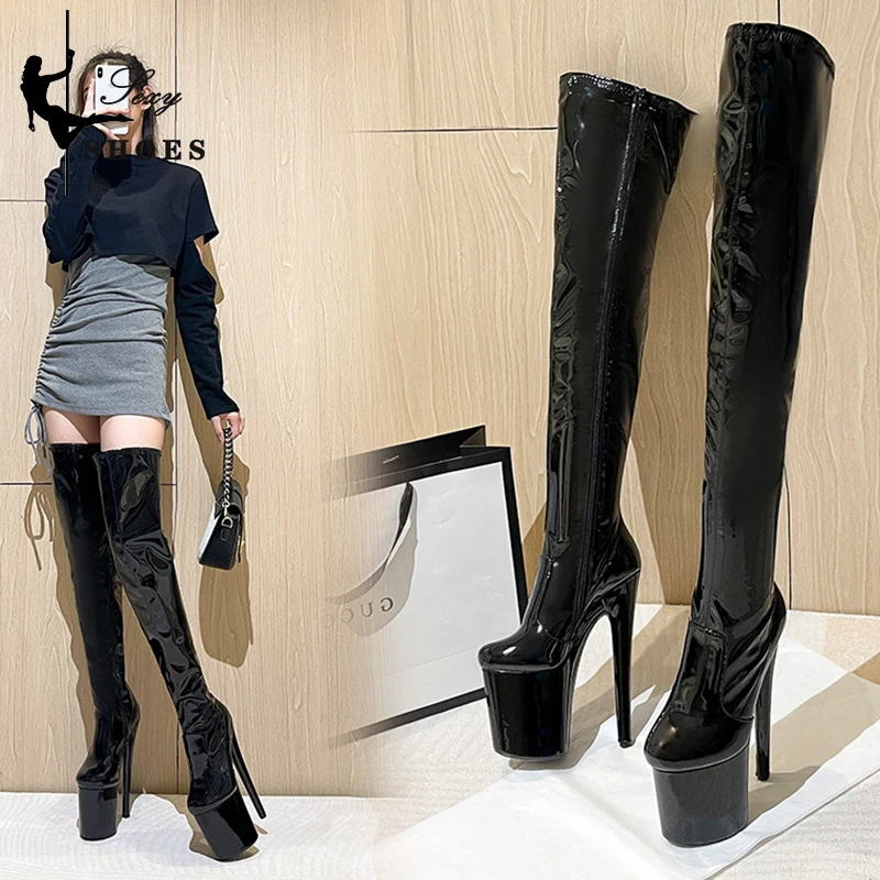 2025 New  Women's Boots Trend Ultra High Heel 20cm/8Inchs Round Head Sexy Over-the-Knee Boots Thin Heel Zip Platform Long Boots