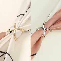 New Silk Scarf Clip X Shape Metal Brooches For Women Hollow Bow Scarves Buckle Holder Shawls Jewelry Clothing Accessories