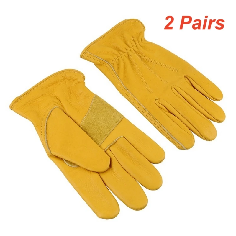 2 Pairs Premium Leather Work Gloves For Men & Women - Non-Fading Cowhide, Anti-Slip, Reinforced Palm, Ideal For Gardening, Construction, Welding & Yard Work
