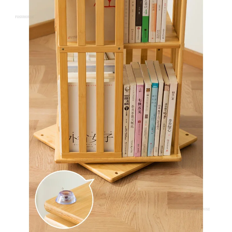 Chinese Simple Bookcase for Study 360&deg; Rotating Layered Storage Bookcases Creative Bamboo Rotating Bookcase for Living Room