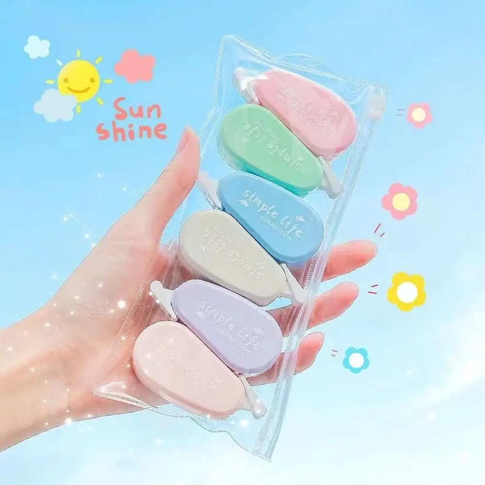 귀여운 마카롱 컬러 교정 테이프, 즉석 교정, 화이트 아웃 교정 테이프, 학교, 사무실, 공예 용품, 6 개/세트