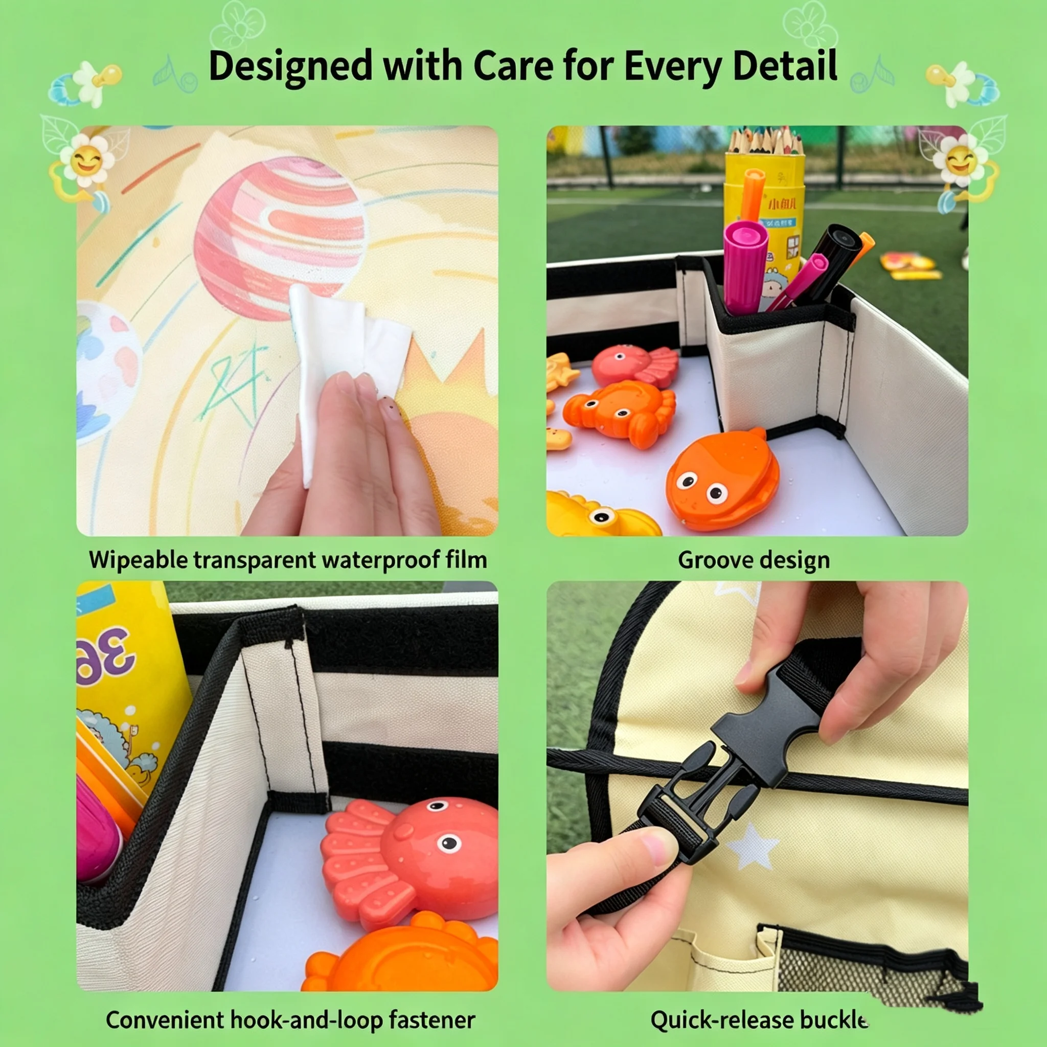 Vassoio da Viaggio per Seggiolino Auto per Bambini, Organizer per Sedile Posteriore con Tavolino Attività, Vassoio Porta Snack e Giocattoli per Viaggi su Strada - Image 4