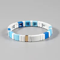 Bracelet élastique multicouche géométrique bleu et blanc mat en émail, tendance 2026, accessoires de bijouterie mode 3