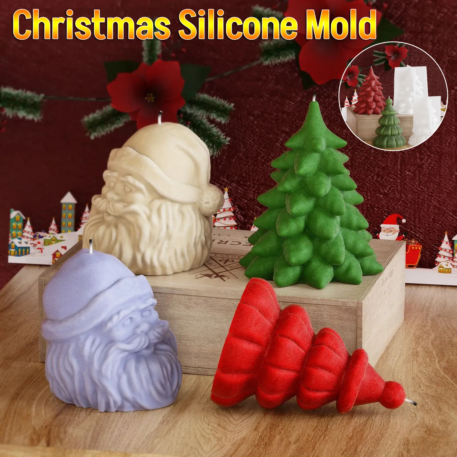Christmas Series Candle Aromatherapy Mold Pine Tree Christmas Tree Grandpa Christmas Candle Silicone Mold Beeswax Candle Making