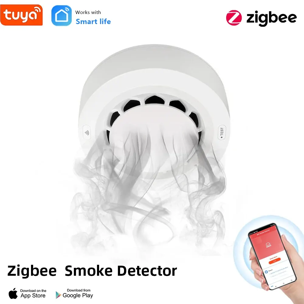 TuyaZigbeeSmokeDetectorHomeKitchenSecuritySafetyPrevention
