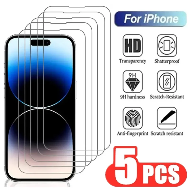 

3-5Pcs 9H Tempered Glass for iPhone 13 11 12 14 15 Pro Max Mini Screen Protector For iPhone 15 Plus X XR XS MAX Protective Glass