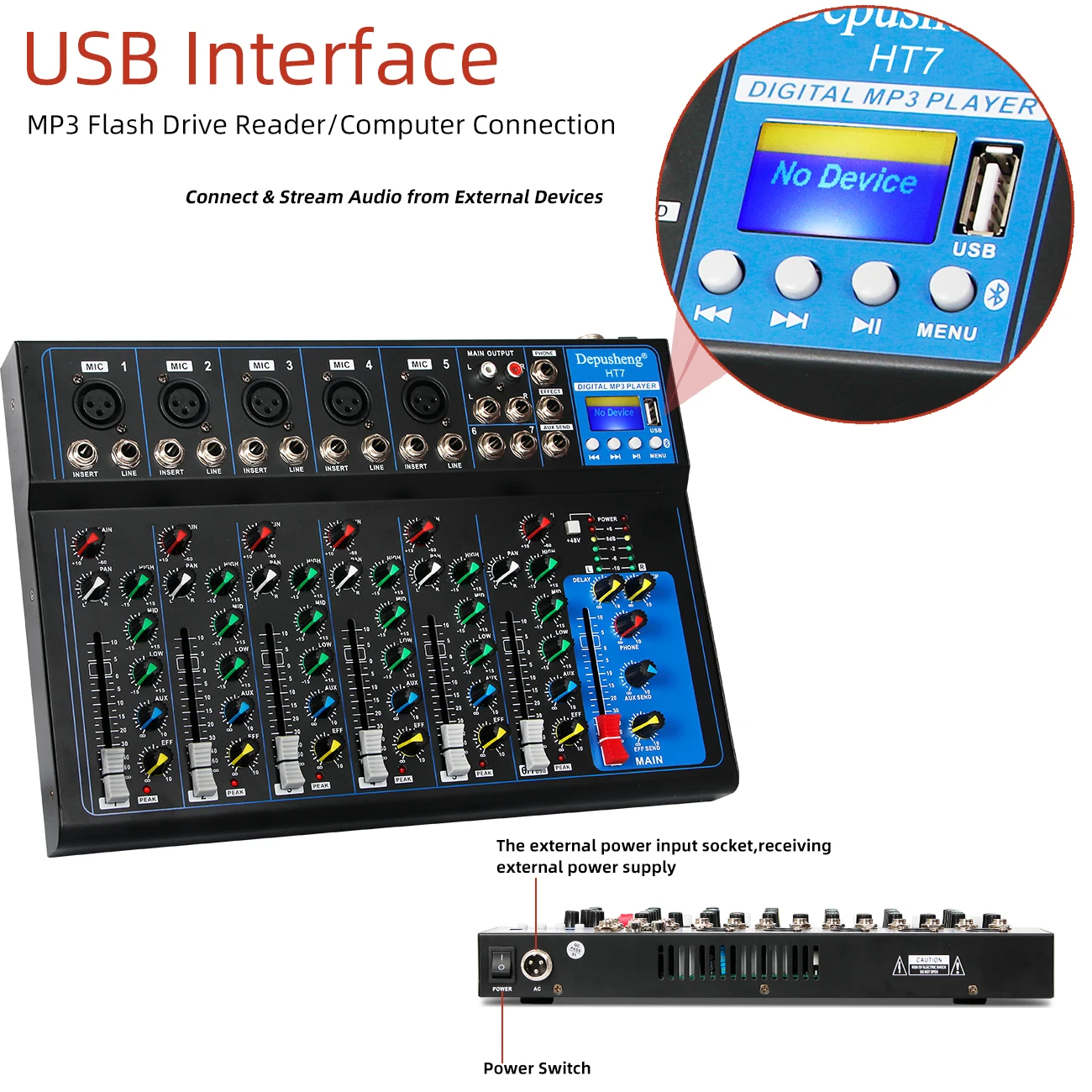 Portable Audio Mixer DJ Sound Mixing Console 48V Power for Computer Recording, Bands Mixing Boards For Studio Recording - 2