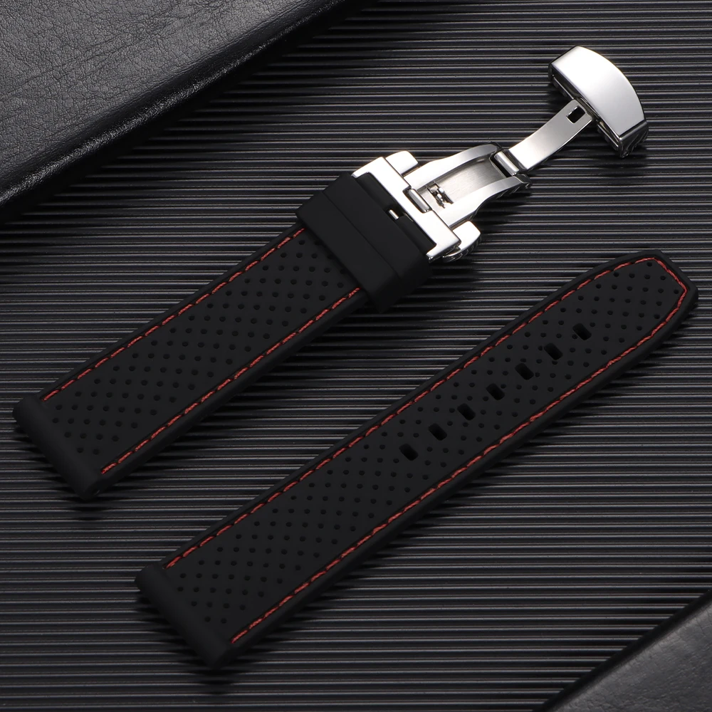 Silicone Sport Watch Strap with Butterfly Buckle - Breathable Waterproof Wristband