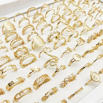 30 pc/lote cor de ouro anéis de dedo para meninas novo amor cobra animal borboleta recorte estrela pérola fina conjunta anel festa jóias feminino 1
