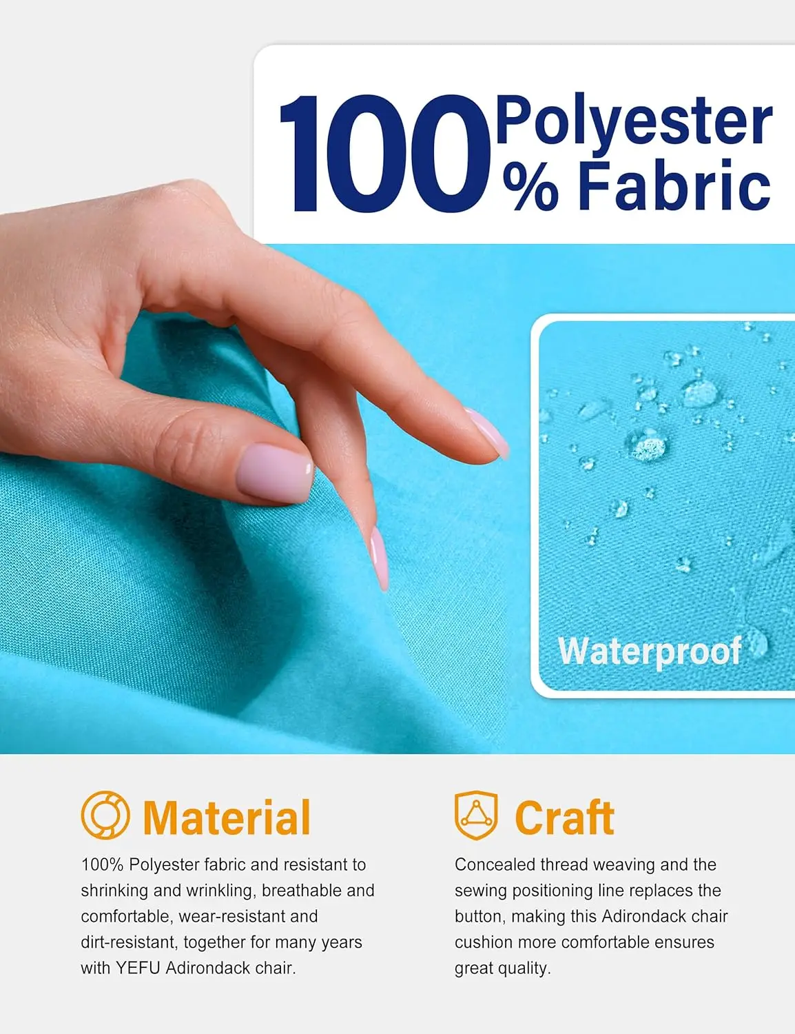 Adirondack Chair Cushion, Rocking Chair Cushions with Straps, Folding Patio Chair Pad for Indoor and Outdoor, 19.7x18.9x1.5 Inch