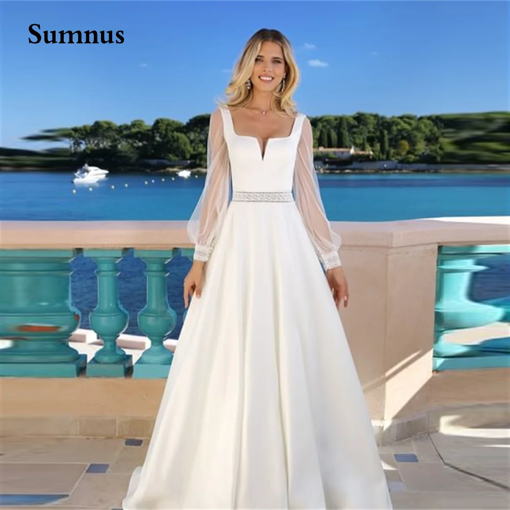 Sumnus Boho Backless A Line Wedding Dress For Women 2022 Tulle Cap Sleeve Beach Bride Gown Cut-Out Bohemian Robe De Mariee grace kelly wedding dress