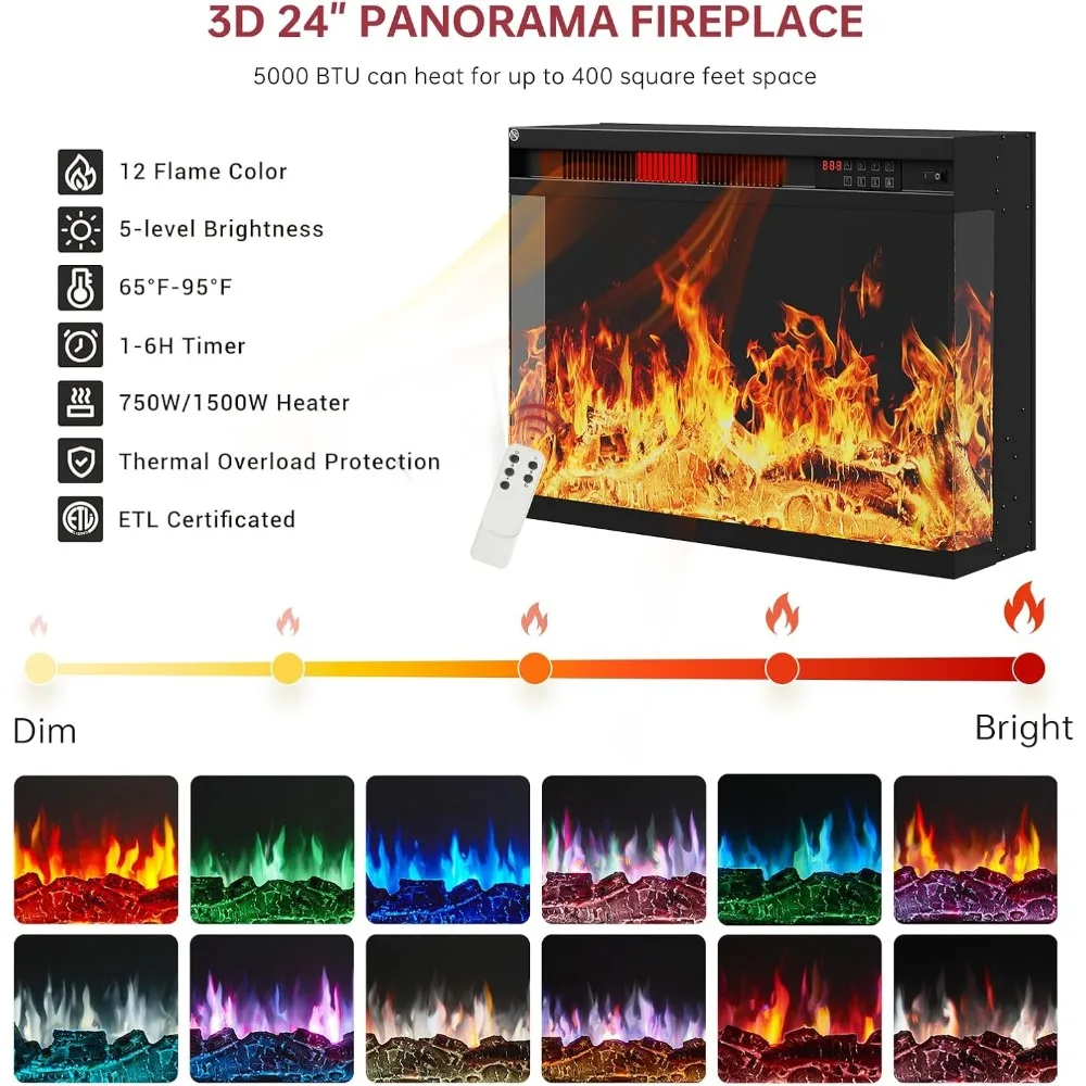 59'' Fireplace TV Stand, 3 Sided Glass Media Entertainment Center Console Table for TVs up to 65'' with Glass Door 5