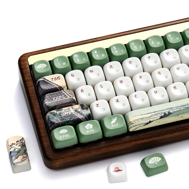 XVX Ceramic Glaze Coating Keycaps PBT MOA Profile 5 Side Dye Sublimation White and Green Key Cap 129 Keys