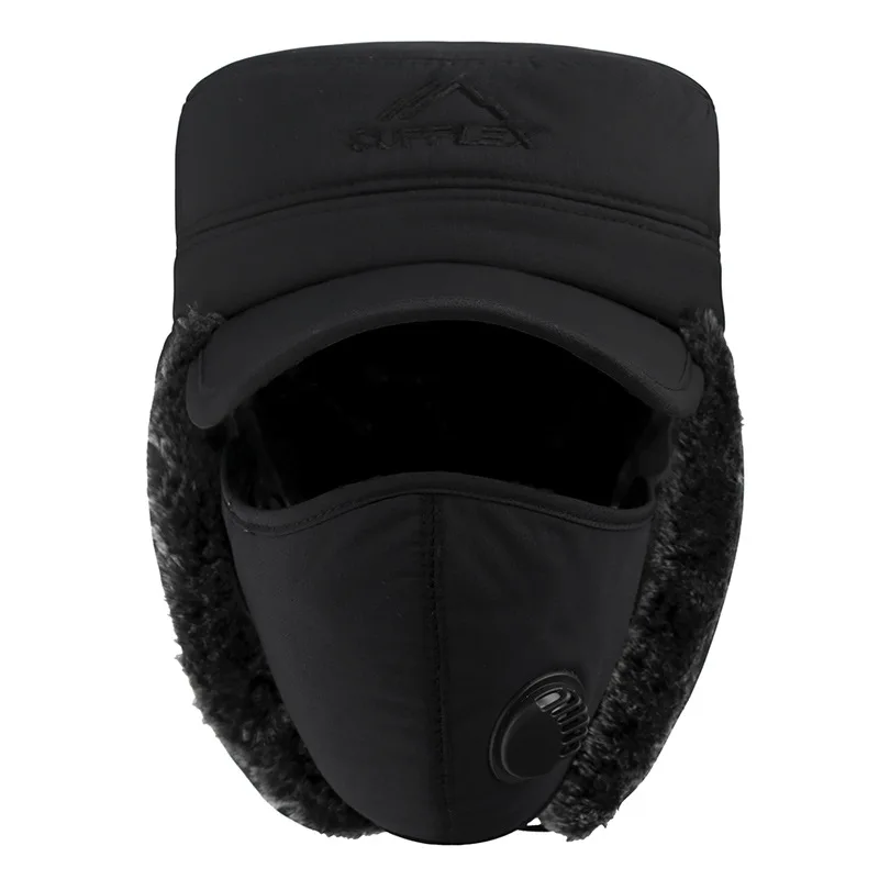 Fashion New Winter Bomber Hats Men's Northeast Mask Ushanka Lei Feng Hat Outdoor Windproof Keep Warm Thick Earmuffs Flat-Top Cap