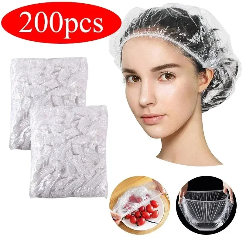 100/200 Pcs Disposable children Shower Cap for Hair Elastic Mesh Shape Plate plastic wrap cover Food grade food cover BEST SELLERS