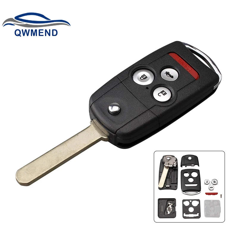 QWMEND 3+1 Buttons Remote Flip Car Key Fob Shell Case w/ Uncut Blade For Honda/Accord/Acura TL TSX MDX RDX ZDX 2007 2008 2009 2 2 1 3 4 buttons car key shell fob replacement uncut blade remote key case cover fit for honda accord civic crv pilot