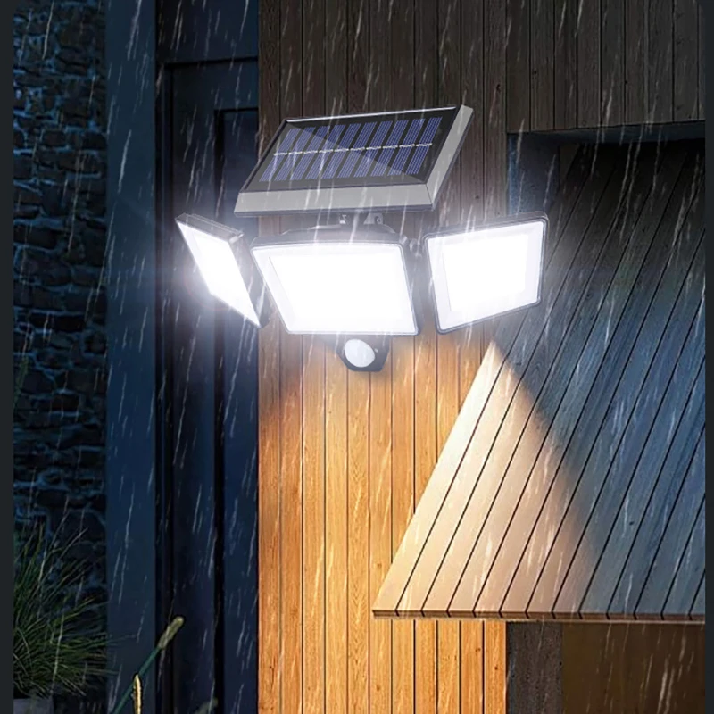 208LED Solar Outdoor Lights Security Lights with Remote Control 3 Heads Motion S