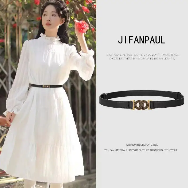 

Роскошный женский кожаный ремень, универсальное украшение, костюмное пальто, подходящая юбка, костюмное пальто, Модный черный тонкий ремень в стиле Ins