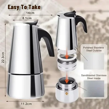 Caffettiera Moka 50ml-600ml Caffettiera in acciaio inossidabile Caffettiera, Macchina da caffè italiana adatta Fornelli a induzione Caffettiera 1
