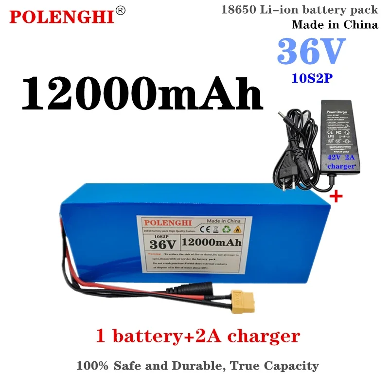 

POLENGHI 36V 12Ah 18650 lithium-ion battery pack 10S2P 0-500W motor with BMS electric bicycle scooter electric tool+42V charger