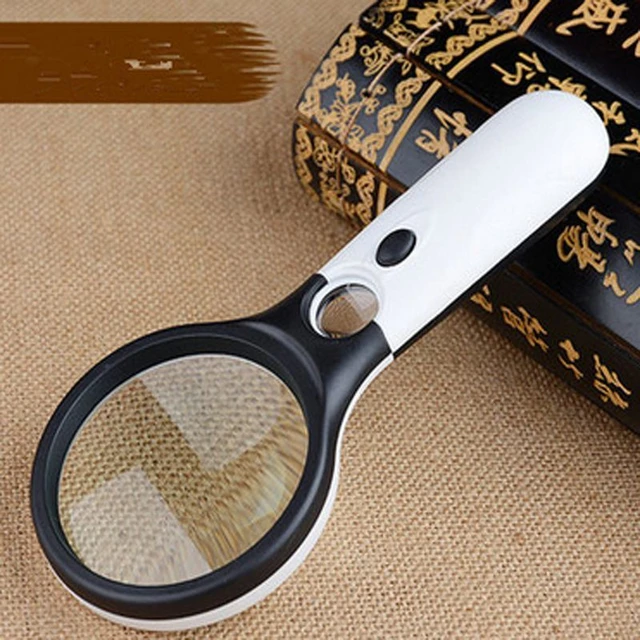 White Magnifying Glass Handheld 45X Magnifier With 3 LED Light For Reading Magnifying  Glass Jewelry Loupe - AliExpress