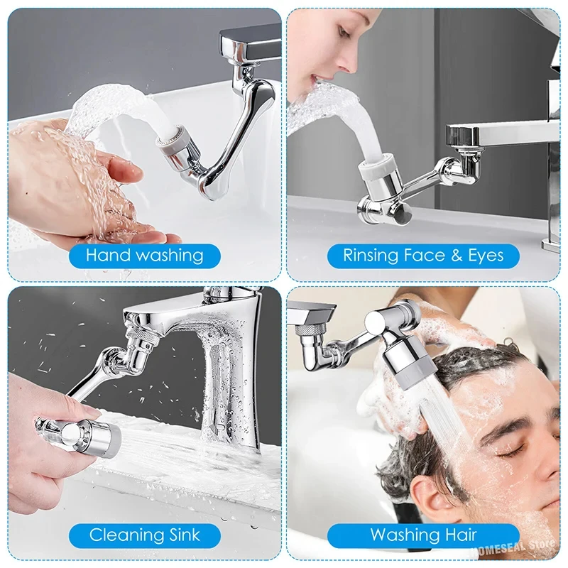 Rotatable Multifunctional Extension Faucet Aerator 1080 Degree Swivel Robotic Arm Water Filter Sink Water Tap Bubbler Sink Fit 4