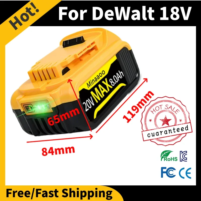 

DCB200 20V 8000mAh Lithium Replacement Battery For Dewalt 18V DCB184 DCB200 DCB182 DCB180 DCB181 DCB182 DCB201 Battery